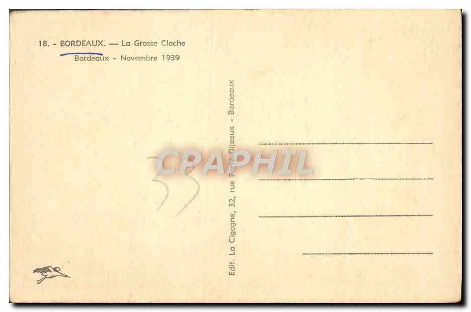 CPA Bordeaux La Grosse Cloche — Verso