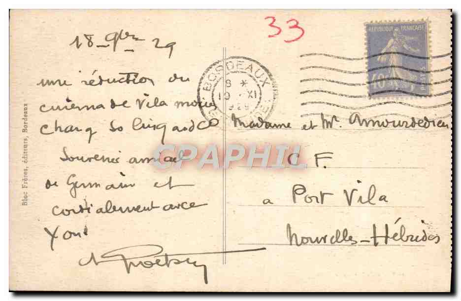 CPA Bordeaux Le Grand Theatre — Verso