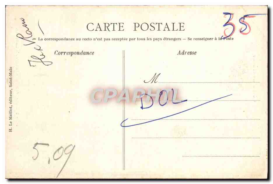 CPA Dol de Bretagne La Nef de la Cathedrale — Verso