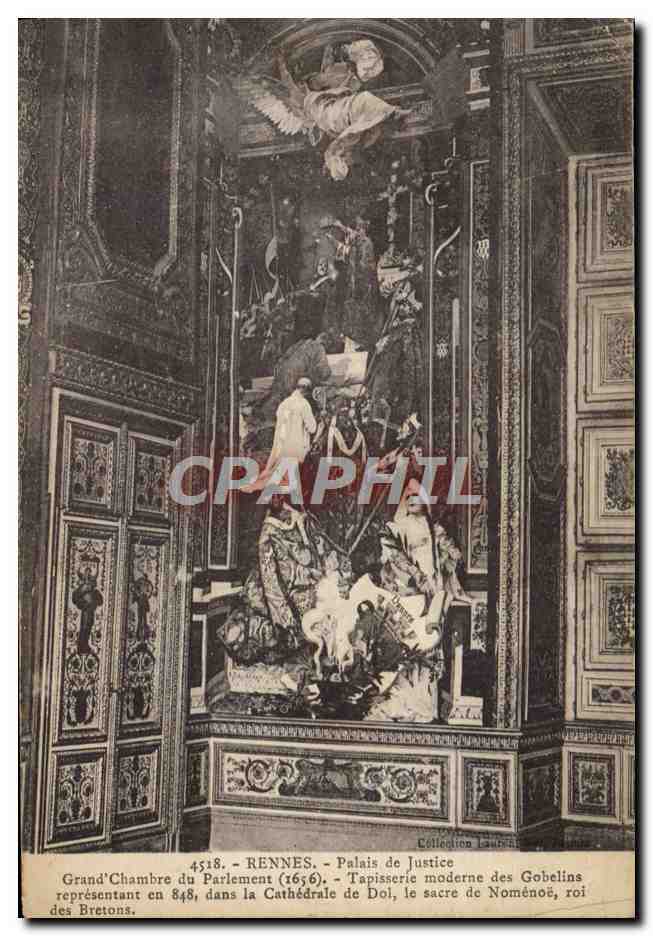 Rennes - Palais de Justice - Grand'Chambre du Parlement (1656) - Tapisserie moderne des Gobelins représentant en 1648, dans la Cathédrale de Doi, le sacre de Noménoë, roi des Bretons