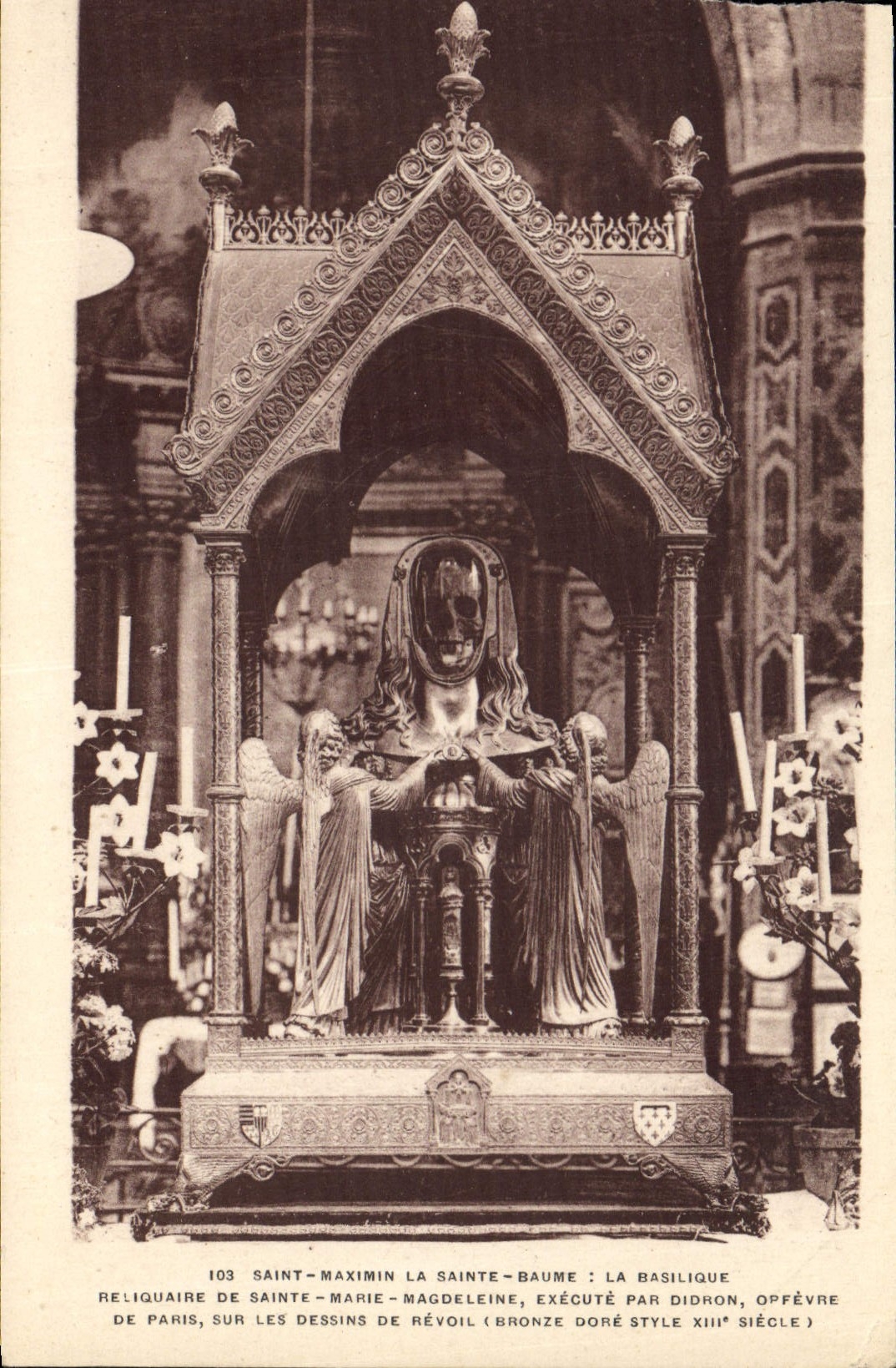 Saint-Maximin-la-Sainte-Baume — Reliquiar der hl. Maria Magdalena, von Didron, parisier Handwerker, nach Entwürfen von Révoil (goldverziertes Bronze, Stil des 13. Jahrhunderts)