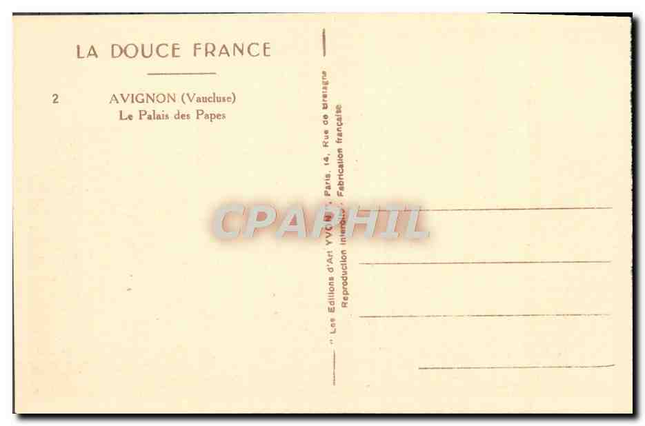 CPA Avignon Le Palais des Papes — Verso