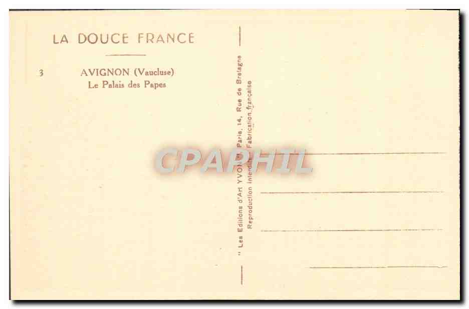 CPA Avignon Le Palais des Papes — Verso