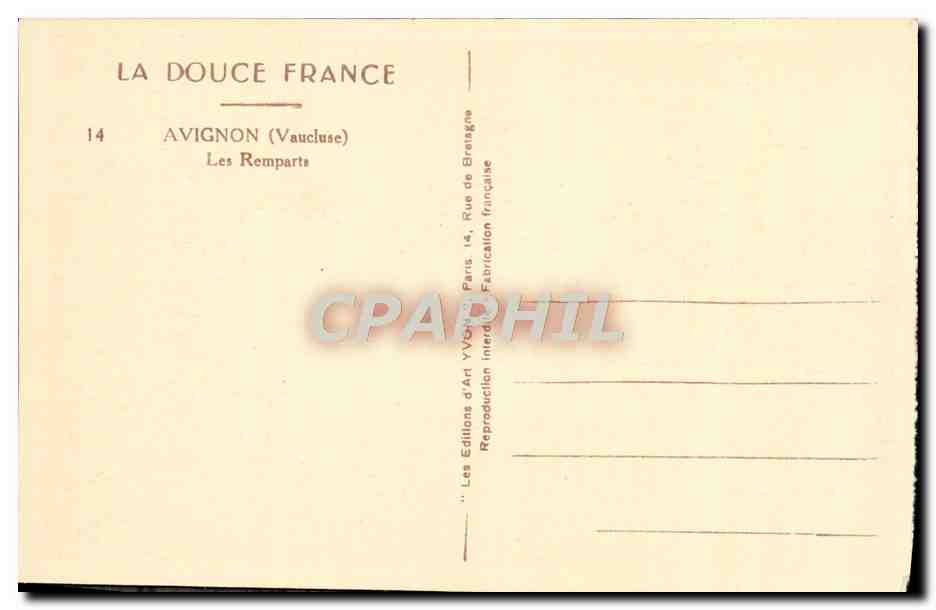 CPA Avignon Les Remparts — Verso