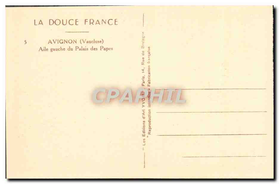 CPA Avignon Aile Gauche du Palais des Papes — Verso
