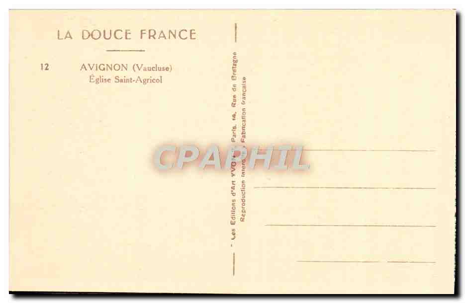 CPA Avignon Eglise Saint Agricol — Verso