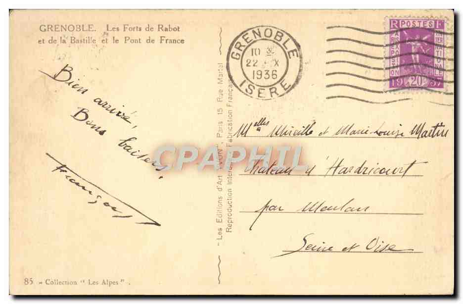 Grenoble — Les Forts de Rabot et de la Bastille et le Pont de France — Les Éditions d'Art 'Varenne' — Verso