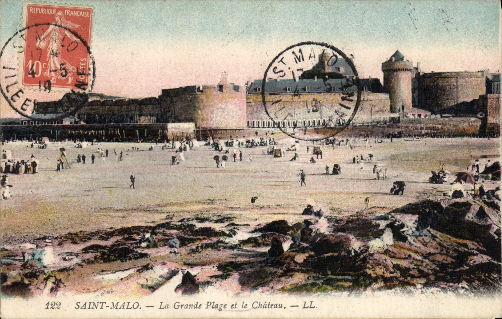 Saint-Malo — La Grande Plage et le Château — LL. — Éditeur LL. n°122