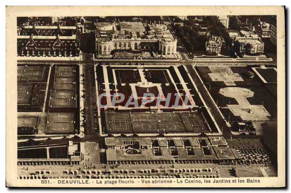 CPA Deauville La Plage Fleurie Vue aerienne Le casino les jardins et les bains 