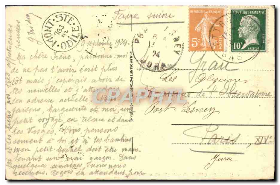 CPA Mont St Odile et St Nabor — Verso