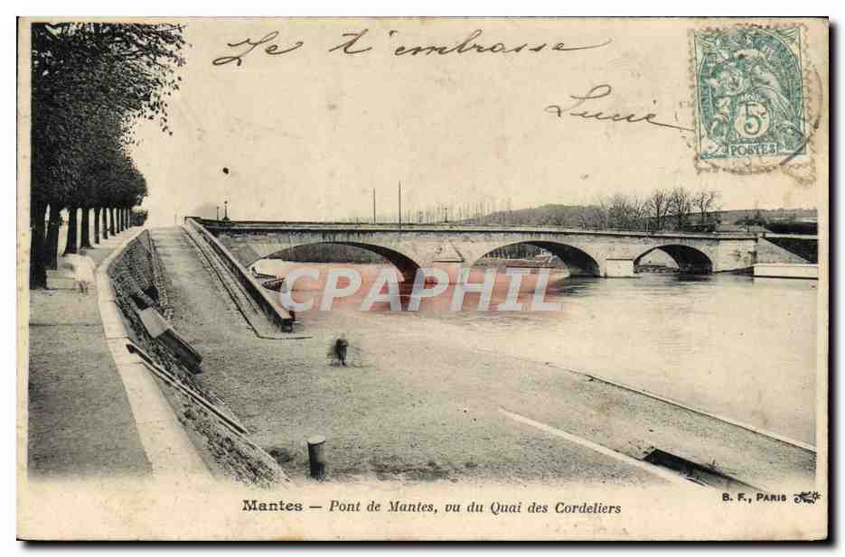 Mantes — Pont de Mantes, von der Quai des Cordeliers aus gesehen — B. F., Paris