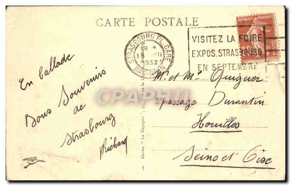 CPA Strasbourg Pont du Rhin — Rückseite