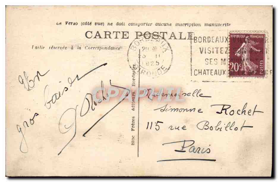 CPA Bordeaux Le Pont Sur la Garonne — Rückseite