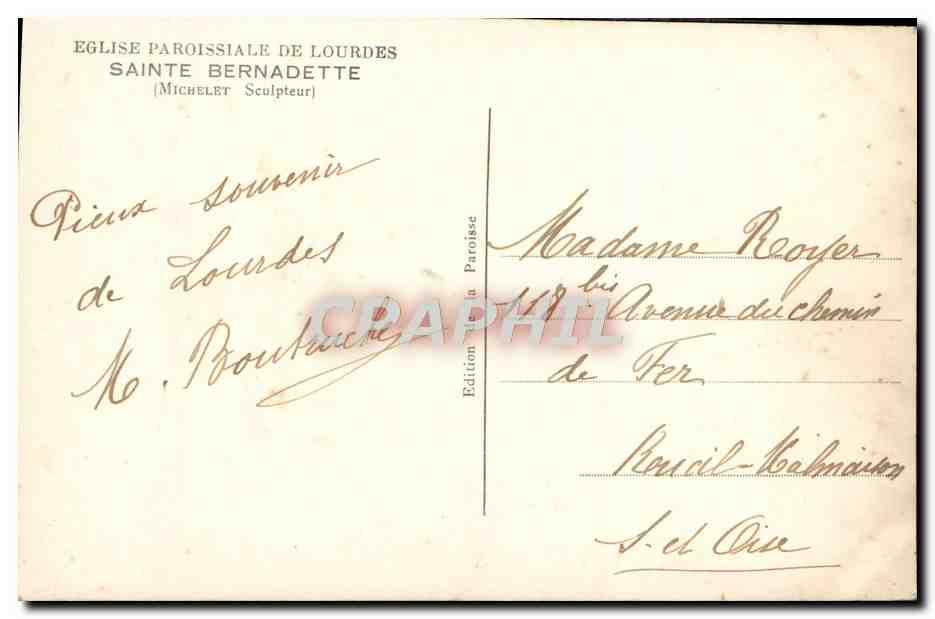 CPM Eglise Paroissiale De Lourdes Sainte Bernadette  — Verso