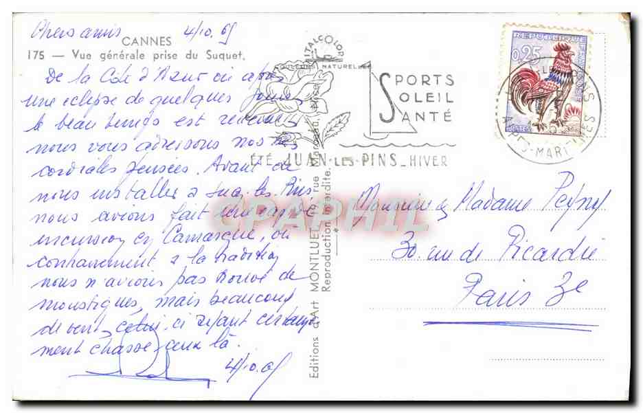 CPM Cannes Vue generale prise du Suquet — Verso