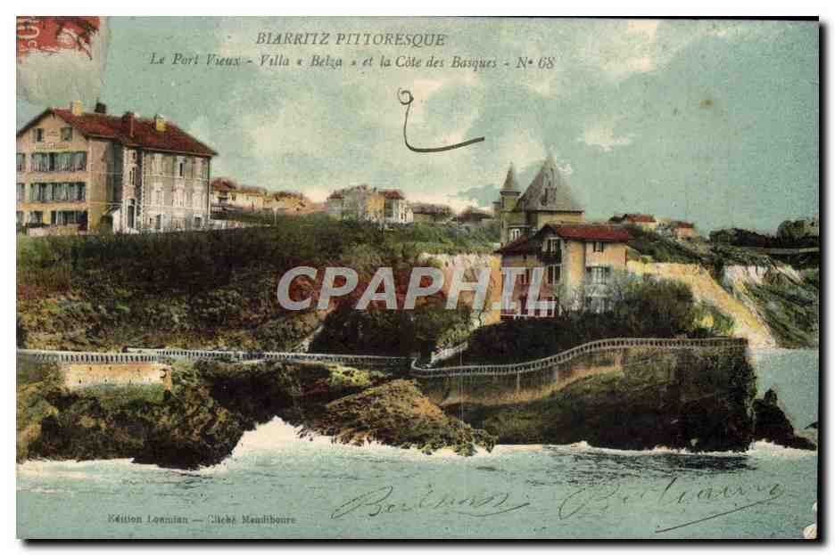 CPA Biarritz Pittoresque Le Port Vieux Villa Belza et la Cote des Basques 