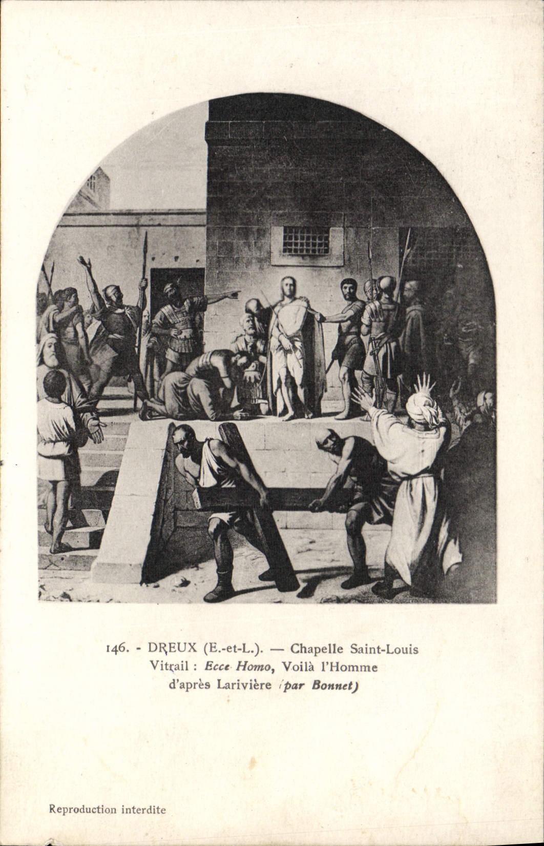 Dreux (E.-et-L.) — Chapelle Saint-Louis — Vitrail 'Ecce Homo' d'après Larivière (par Bonnet)