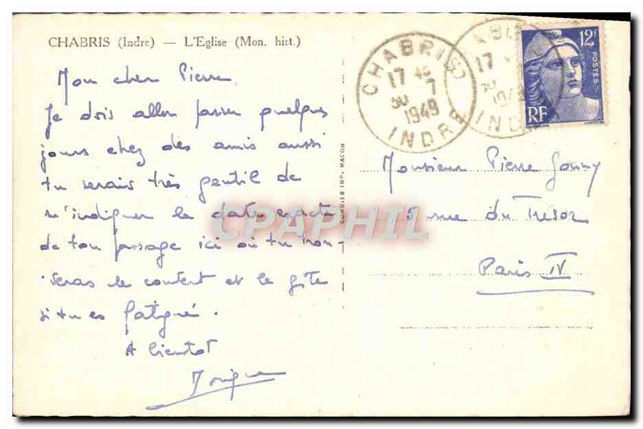 Chabris (Indre) — L'Église (Mon. hist.) — Éditeur C. Gay — Rückseite