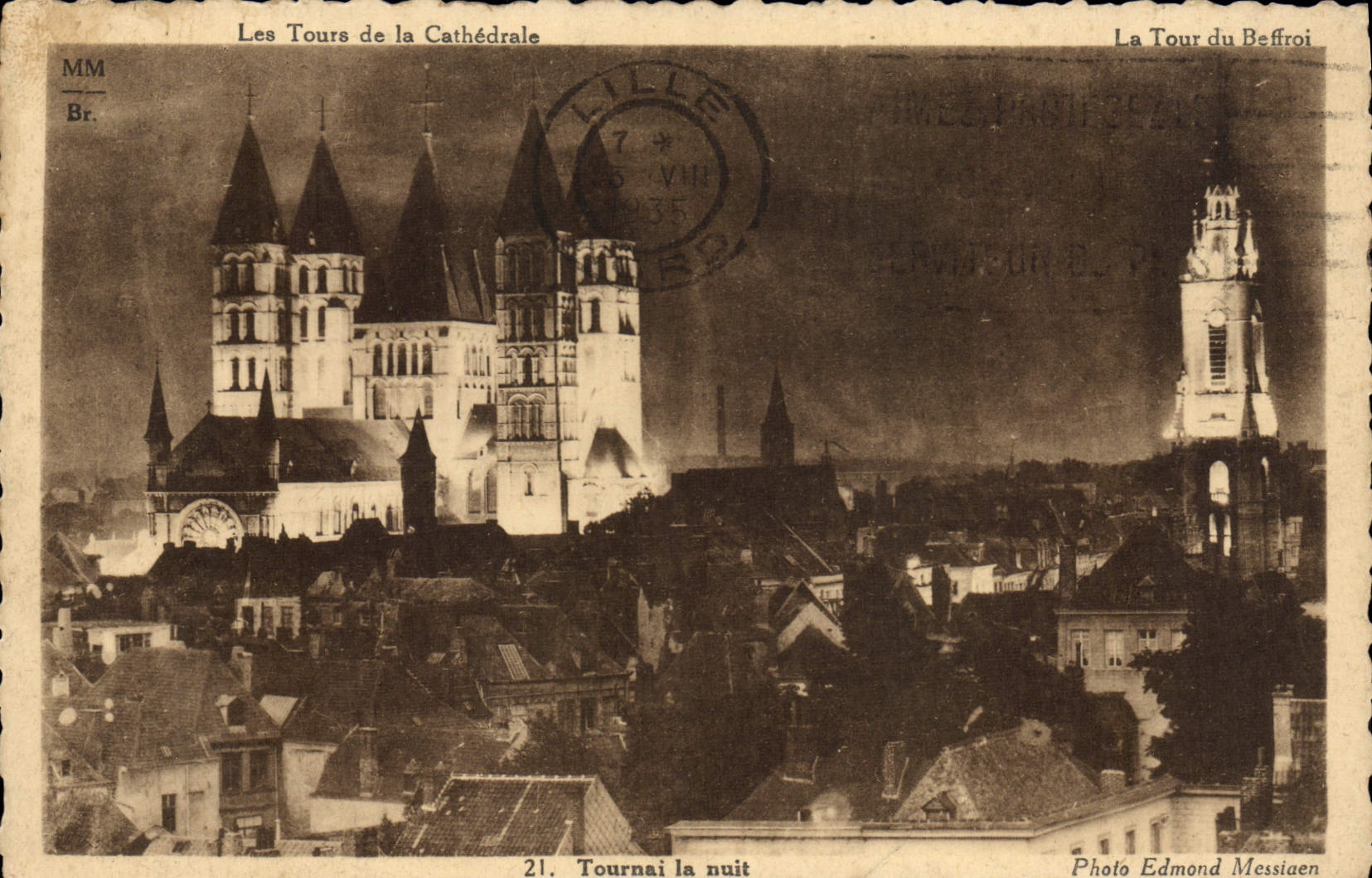 CPA Tournai la nuit Les tours de la cathedrale La Tour du beffroi 