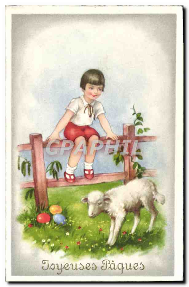 CPA Fantaisie Enfant Mouton Paques