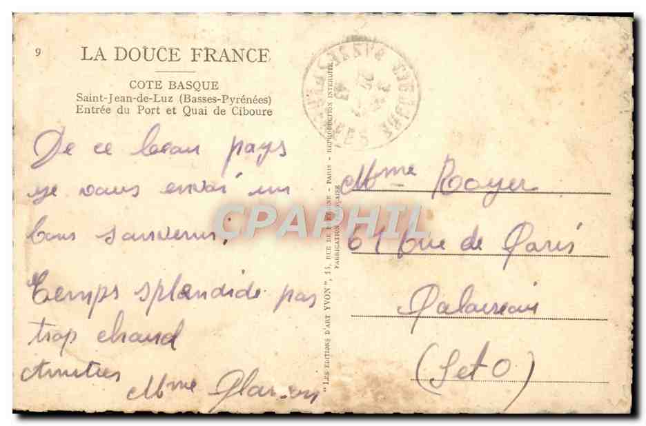 Saint-Jean-de-Luz — Entrée du Port et Quai de Ciboure — Les Éditions d'Art Yvan, n°9 — Reverso