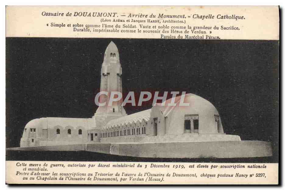 Ossuaire de DOUAUMONT — Arrière du Monument — Chapelle Catholique. — (Léon AZÉMA et Jacques HARDY, Architectes.)