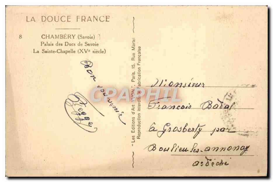 CPA Chambery Palais Des Ducs De Savoie La Sainte Chapelle — Rückseite