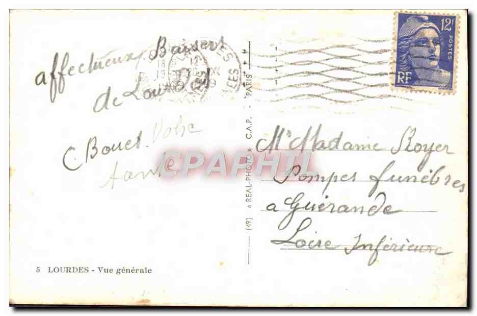 CPA Lourdes Vue Generale — Verso