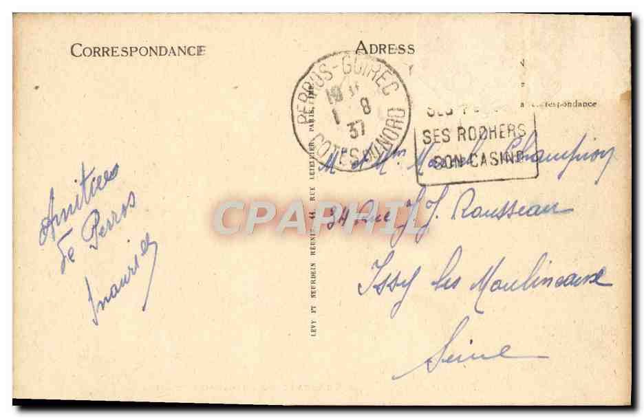 Perros-Guirec — Vue Générale de Trestraou — LL, n° 170 — Verso