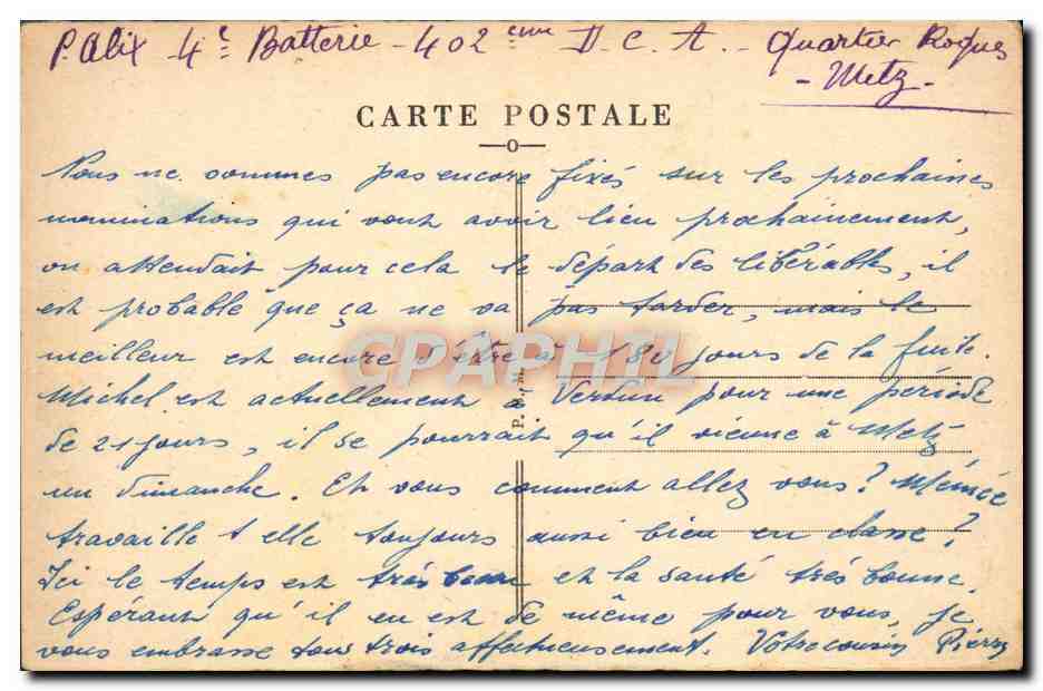 METZ — Porte des Allenards et la Seille — Manoil, n° 110 — Rückseite