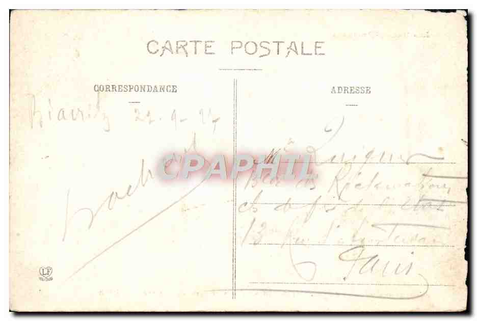 CPA Biarritz Avenue De Bayonne et Hotel Lefevre  — Back