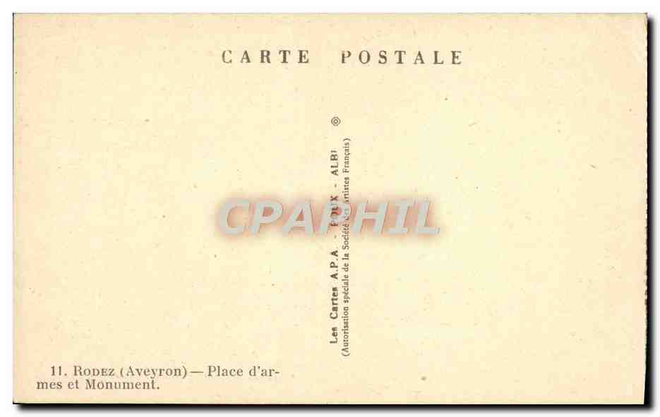 CPA Rodez Place D'Armes Et Monument Militaria — Rückseite