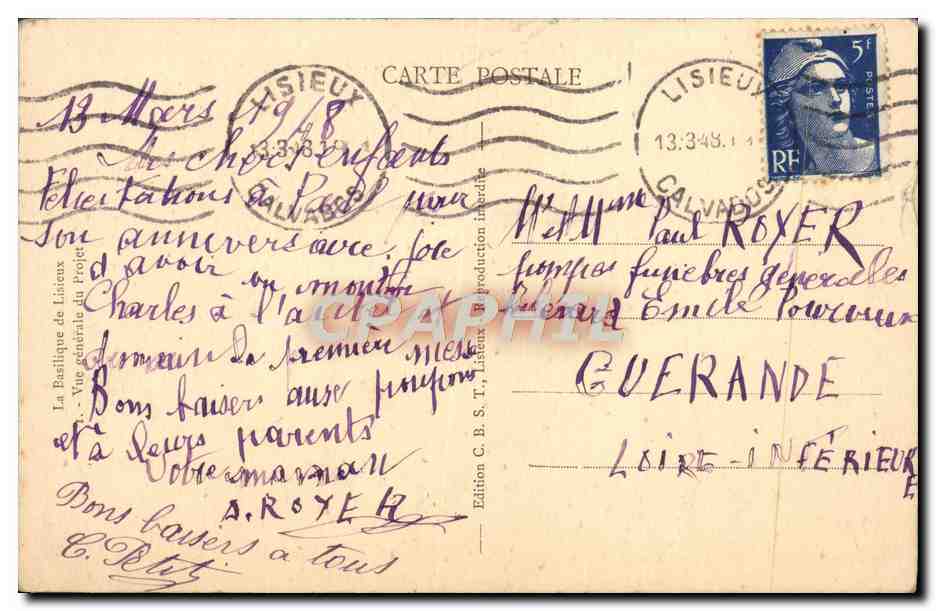 Basilique Notre-Dame du Perreux — vue générale — Édition C.B.S.T. Lisieux — Verso