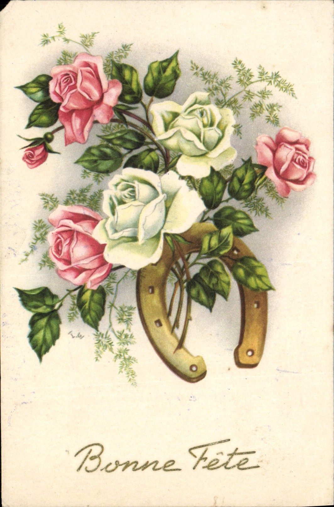 CPA Bonne Fete Fleurs Fer a cheval