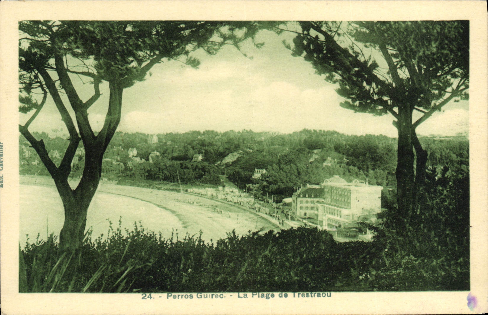 Perros-Guirec - La Plage de Trestraou — vue depuis les arbres — éditeur Saut. Caeveliné