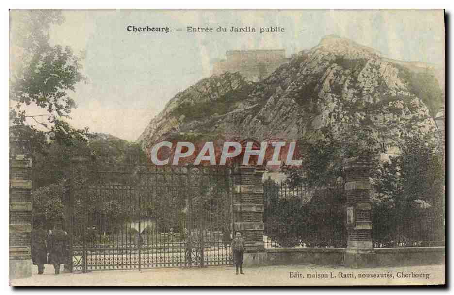 Cherbourg — Entrée du Jardin public — maison L. Ratti, nouveautés, Cherbourg