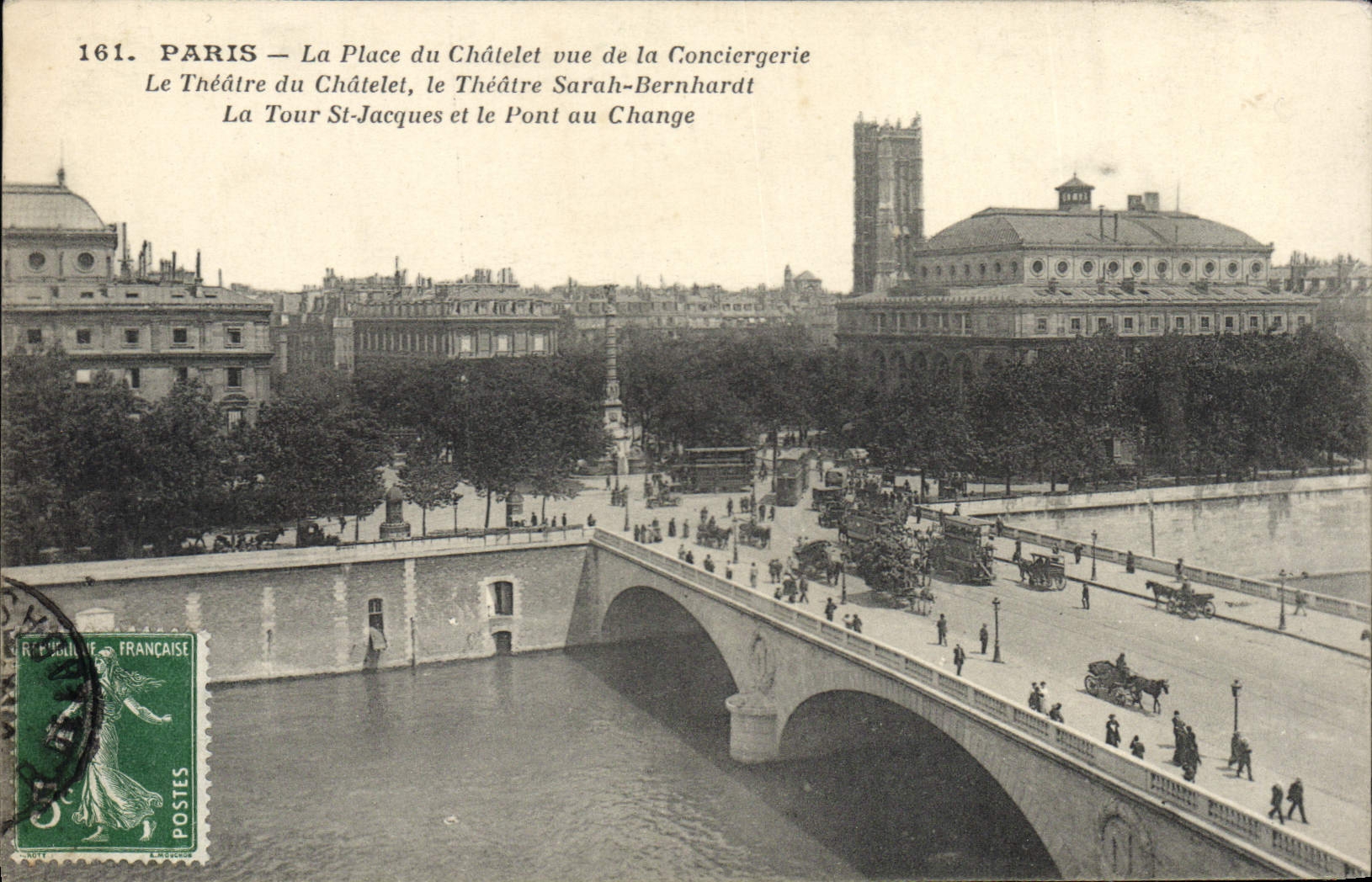 CPA Paris La Place Du Chatelet Vue De La Conciergerie Le theatre du Chatelet sarah Bernhardt La Tour St Jacques