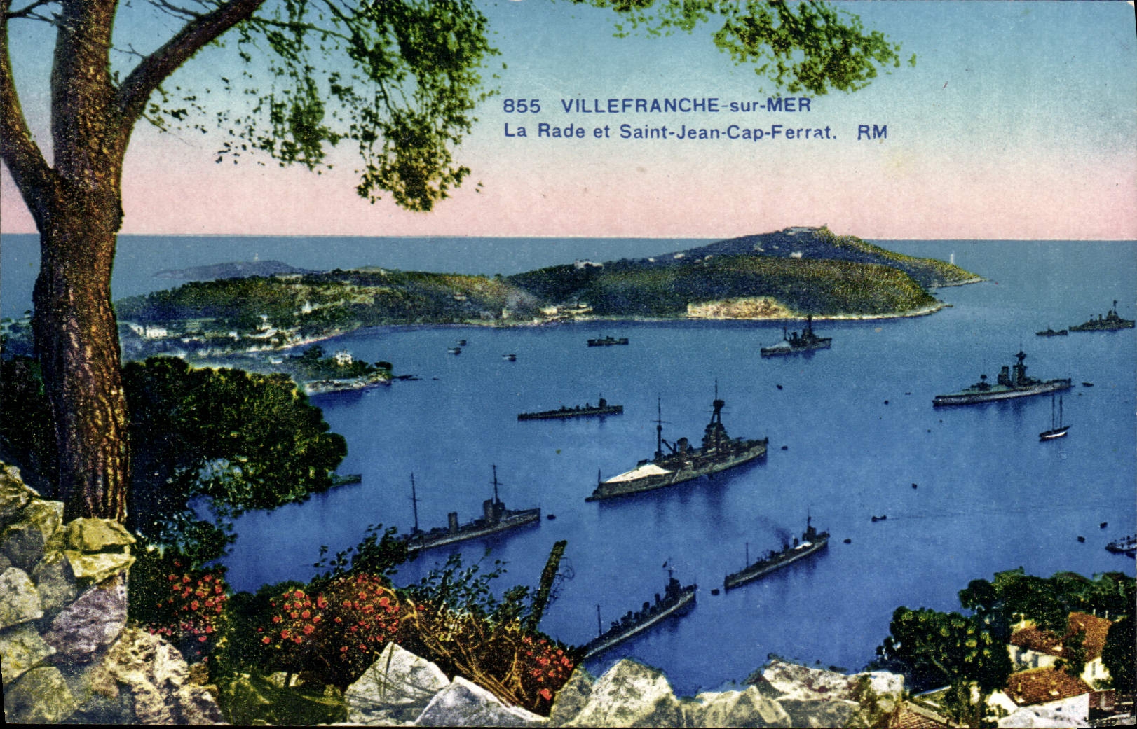 La Rade et Saint-Jean-Cap-Ferrat — vue de la baie avec navires — éditeur RM, n° 855