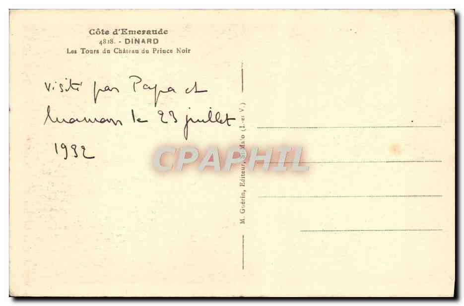 CPA Dinard Les Tours Du Chateau Du Prince Noir — Rückseite