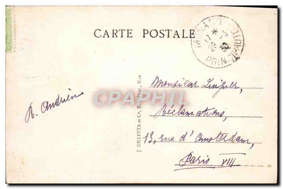 CPA Monaco La Principaute Et Cap Martin — Rückseite