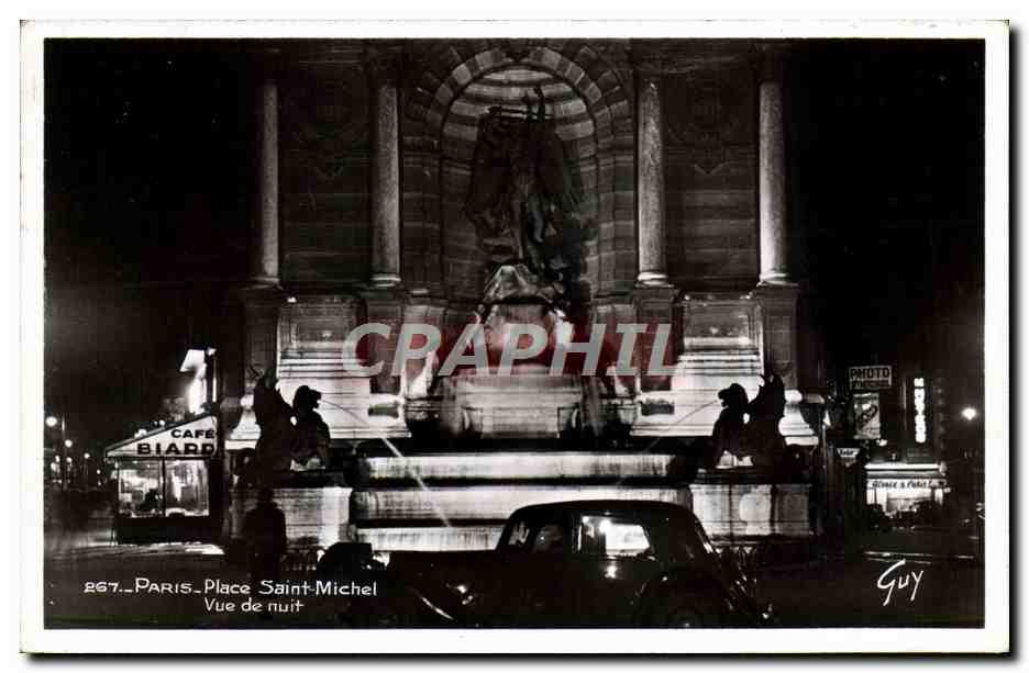 CPA Paris Place Saint Michel Vue De Nuit