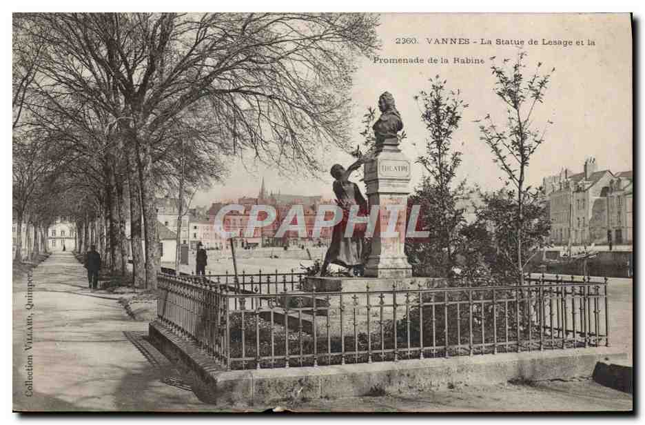 CPA Vannes La Statue De Lesage Et La promenade de la Rabine