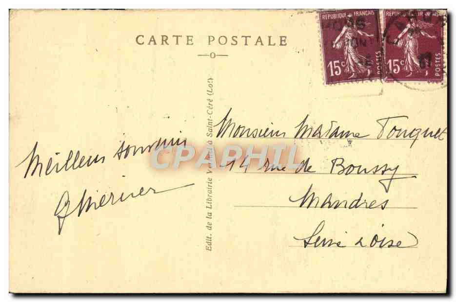 Château de Montal, près Saint-Céré (Lot) — Salle des Gardes (Rez-de-chaussée) — Éditeur de la Librairie de Saint-Céré (Lot) — Verso