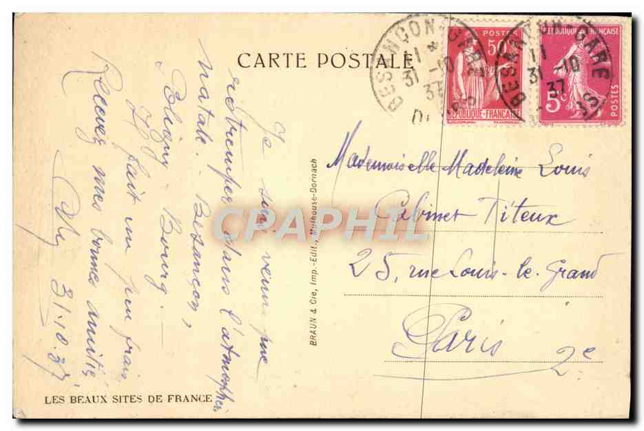 Vallée du Doubs depuis le chemin de la Citadelle — Besançon-les-Bains — Braun & Cie, Nîmes — Rückseite