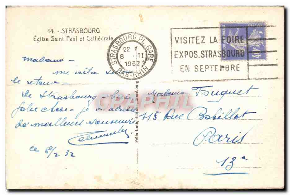 CPA Strasbourg Eglise Saint Paul Et Cathedrale — Verso