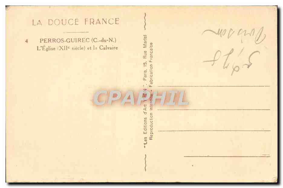 Église du XIIe siècle et calvaire à Perros-Guirec — Éditions d'Art YZEN, Paris — Verso