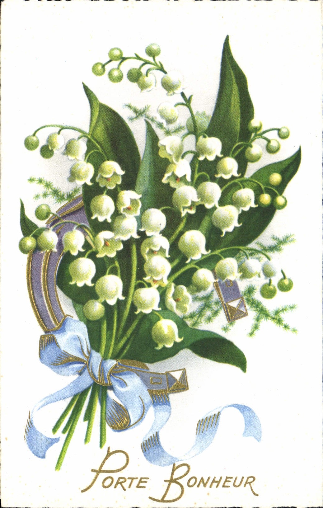 CPA Fantaisie Fleurs Porte Bonheur Muguet