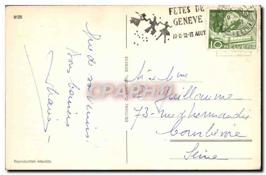 CPA Souvenir De Geneve — Rückseite