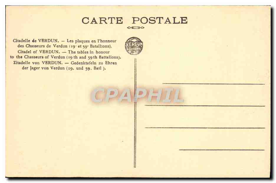 CPA Citadelie De Verdun Les Plaques en l'honneur des chasseurs de Verdun Militaria — Rückseite