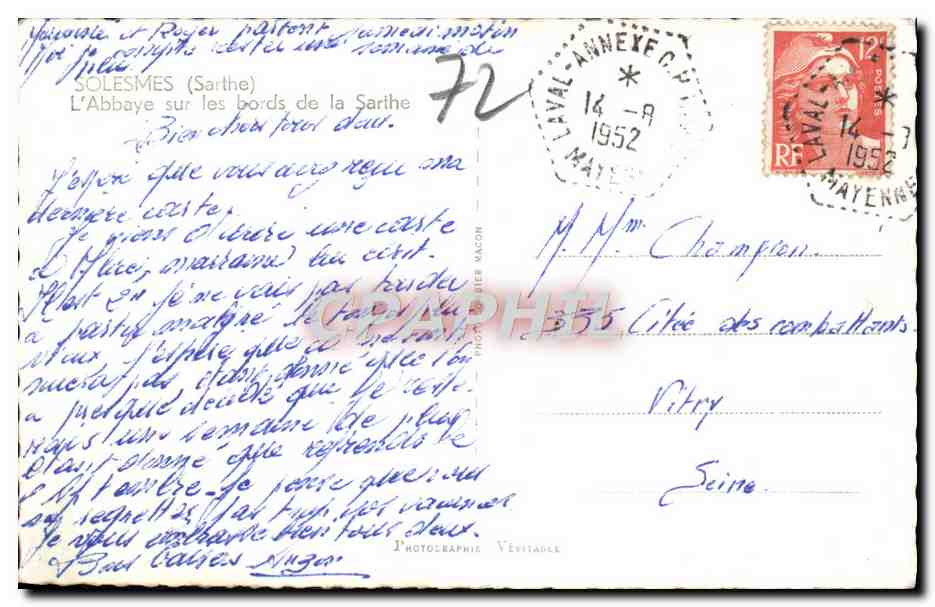 CPM Solesmes L'Abbaye Sur Les Bords De La Sarthe — Verso